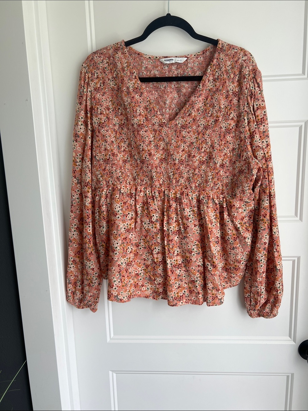 Sonoma boho style Coral Floral V-Neck Peplum Blouse